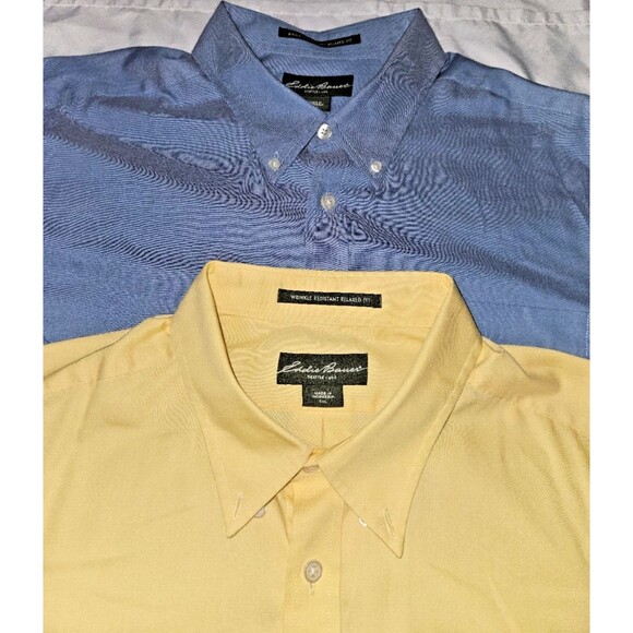 2 Eddie Bauer shirts XL mens yellow blue wrinkle resistant dress button up VTG - Picture 3 of 9